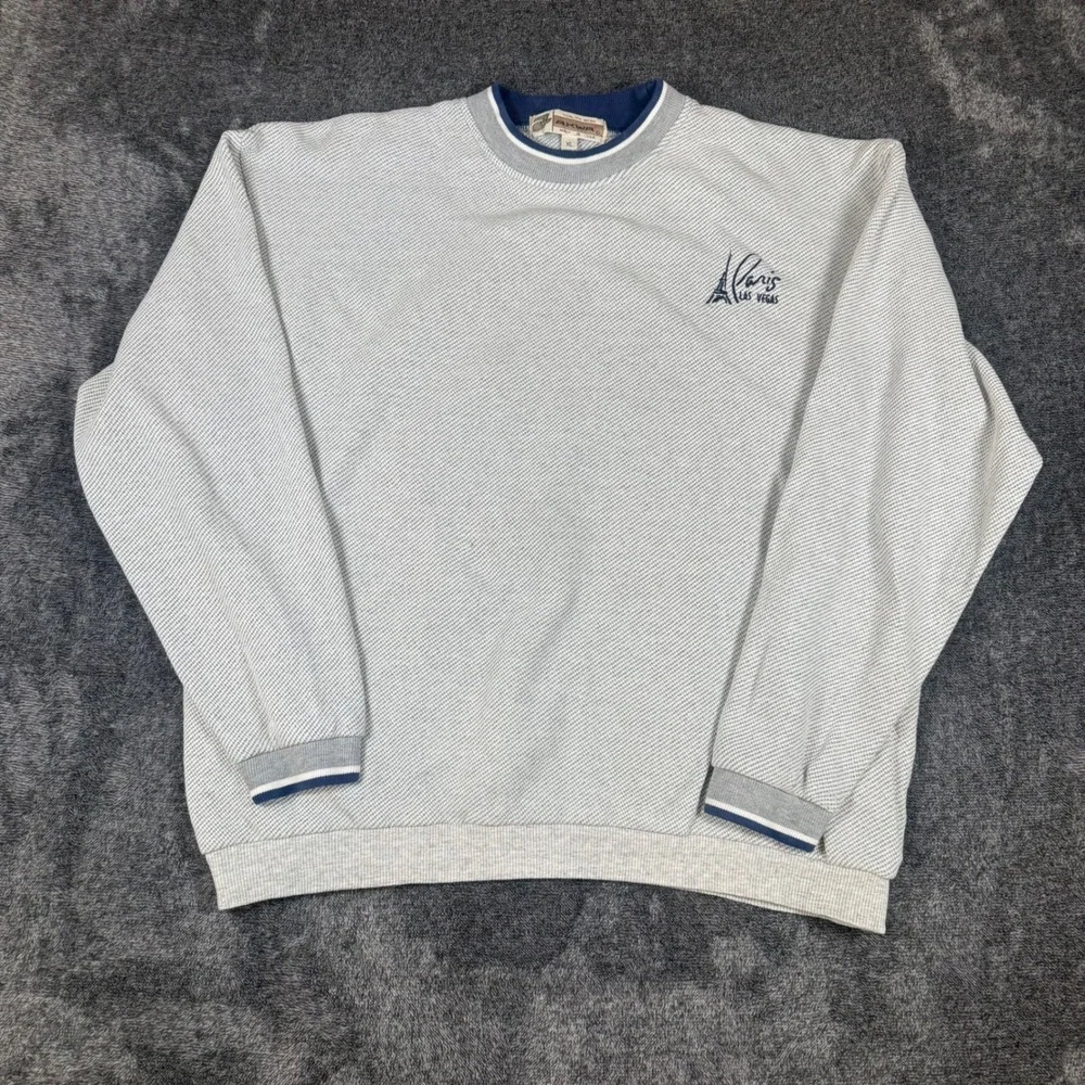 Vintage Akwa Paris Las Vegas Sweatshirt Mens XL Gray Textured Knit Made in USA